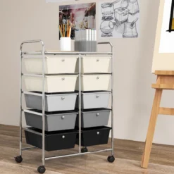 Rollwagen mit 10 Stapelbaren Schubladen Schubladenwagen Rollcontainer Badrollwagen