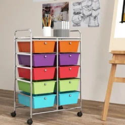 Rollwagen mit 10 Stapelbaren Schubladen Schubladenwagen Rollcontainer Badrollwagen