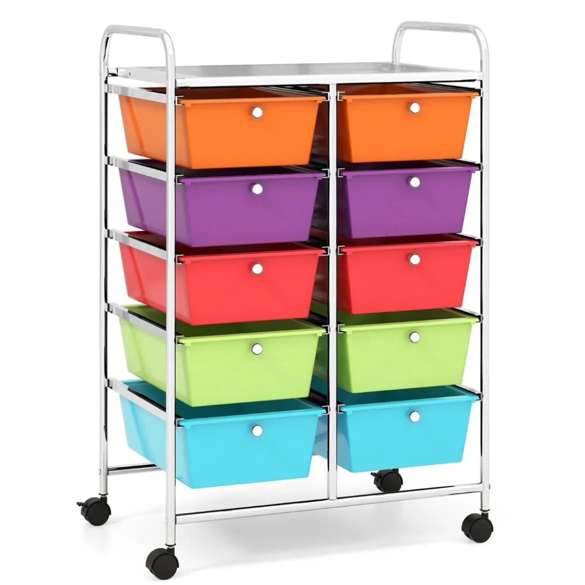 Rollwagen mit 10 Stapelbaren Schubladen Schubladenwagen Rollcontainer Badrollwagen