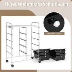 Rollwagen mit 10 Stapelbaren Schubladen Schubladenwagen Rollcontainer Badrollwagen