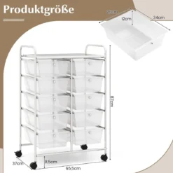 Rollwagen mit 10 Stapelbaren Schubladen Schubladenwagen Rollcontainer Badrollwagen