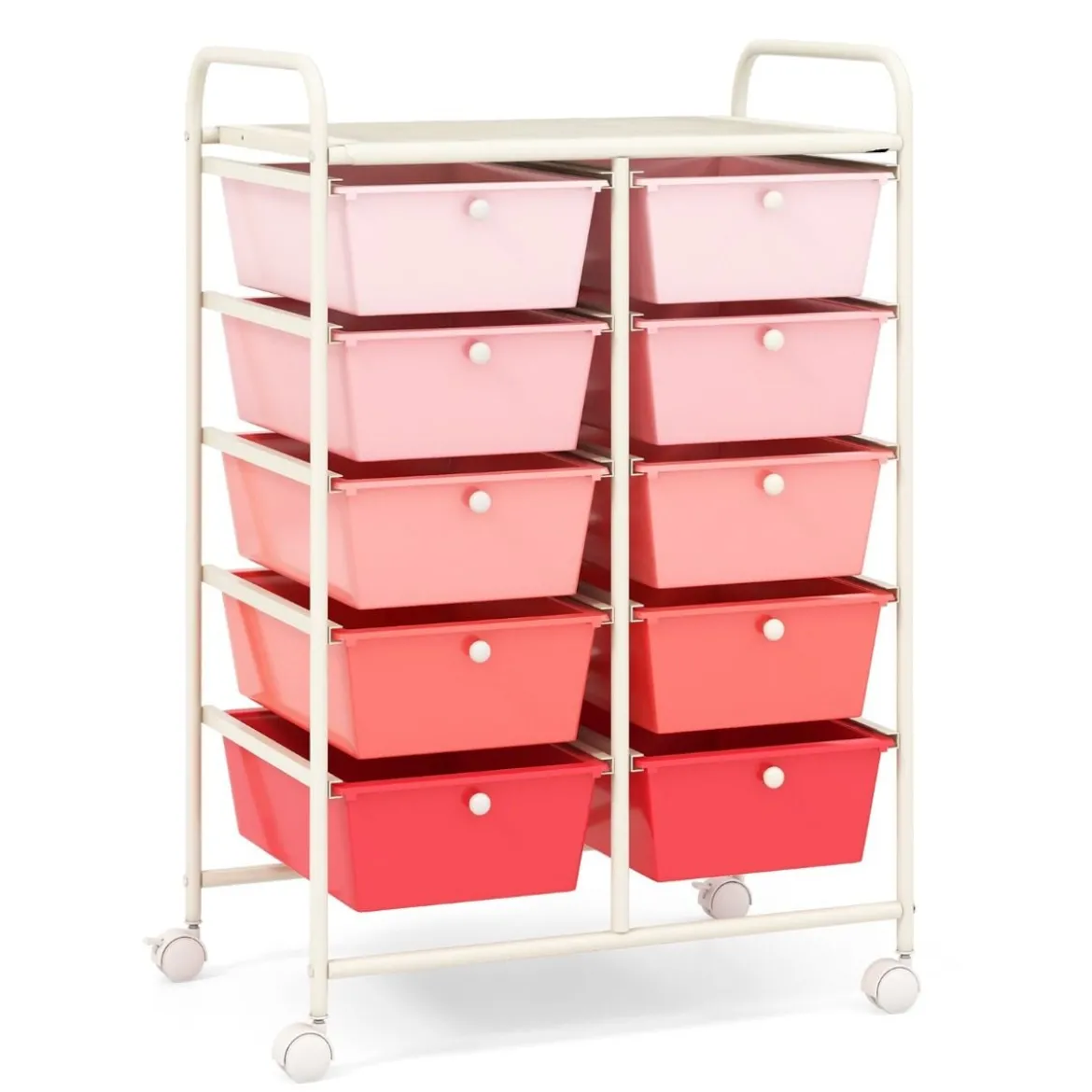 Rollwagen mit 10 Stapelbaren Schubladen Schubladenwagen Rollcontainer Badrollwagen