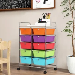 Rollwagen mit 10 Stapelbaren Schubladen Schubladenwagen Rollcontainer Badrollwagen