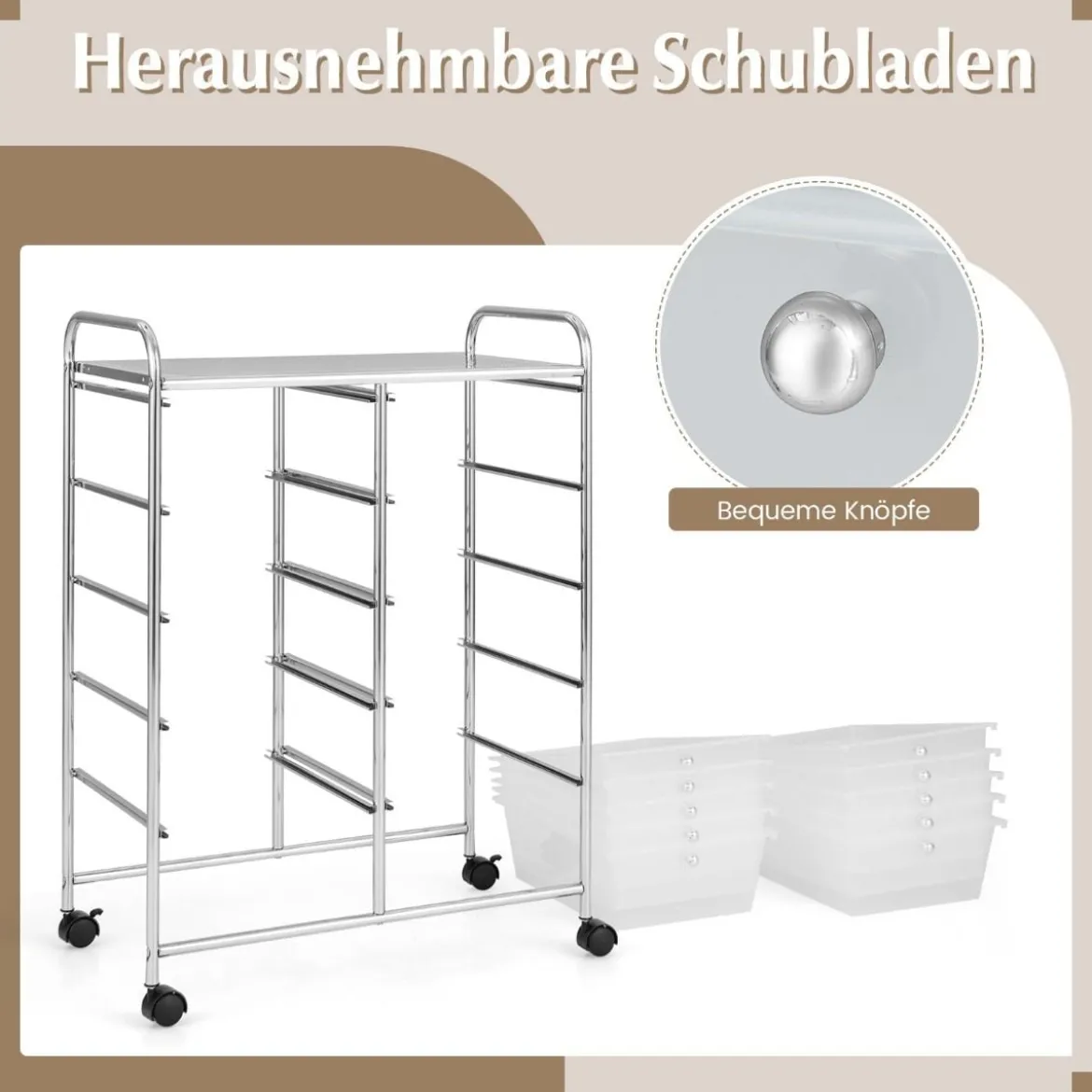 Rollwagen mit 10 Stapelbaren Schubladen Schubladenwagen Rollcontainer Badrollwagen