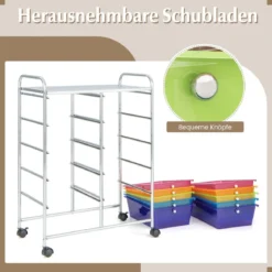Rollwagen mit 10 Stapelbaren Schubladen Schubladenwagen Rollcontainer Badrollwagen