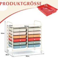 Rollwagen mit 12 Stapelbaren Schubladen & Ablagefläche Schubladenwagen Rollcontainer