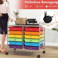 Rollwagen mit 12 Stapelbaren Schubladen & Ablagefläche Schubladenwagen Rollcontainer