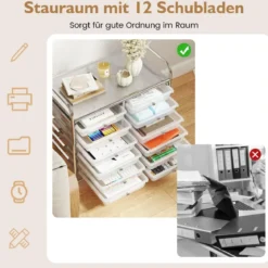 Rollwagen mit 12 Stapelbaren Schubladen & Ablagefläche Schubladenwagen Rollcontainer
