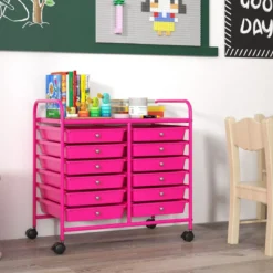 Rollwagen mit 12 Stapelbaren Schubladen & Ablagefläche Schubladenwagen Rollcontainer