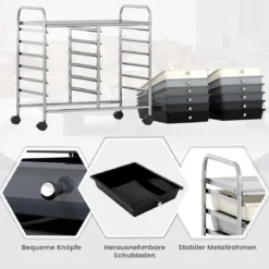 Rollwagen mit 12 Stapelbaren Schubladen & Ablagefläche Schubladenwagen Rollcontainer