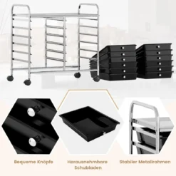 Rollwagen mit 12 Stapelbaren Schubladen & Ablagefläche Schubladenwagen Rollcontainer