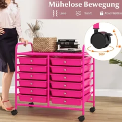 Rollwagen mit 12 Stapelbaren Schubladen & Ablagefläche Schubladenwagen Rollcontainer