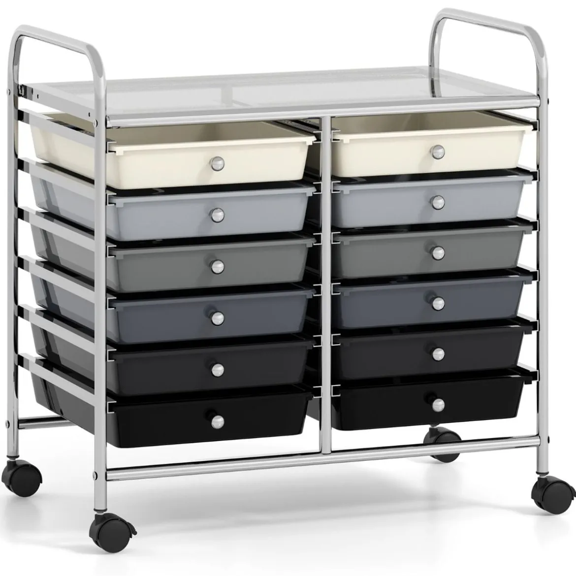 Rollwagen mit 12 Stapelbaren Schubladen & Ablagefläche Schubladenwagen Rollcontainer