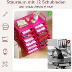 Rollwagen mit 12 Stapelbaren Schubladen & Ablagefläche Schubladenwagen Rollcontainer