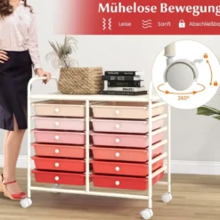 Rollwagen mit 12 Stapelbaren Schubladen & Ablagefläche Schubladenwagen Rollcontainer