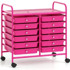 Rollwagen mit 12 Stapelbaren Schubladen & Ablagefläche Schubladenwagen Rollcontainer