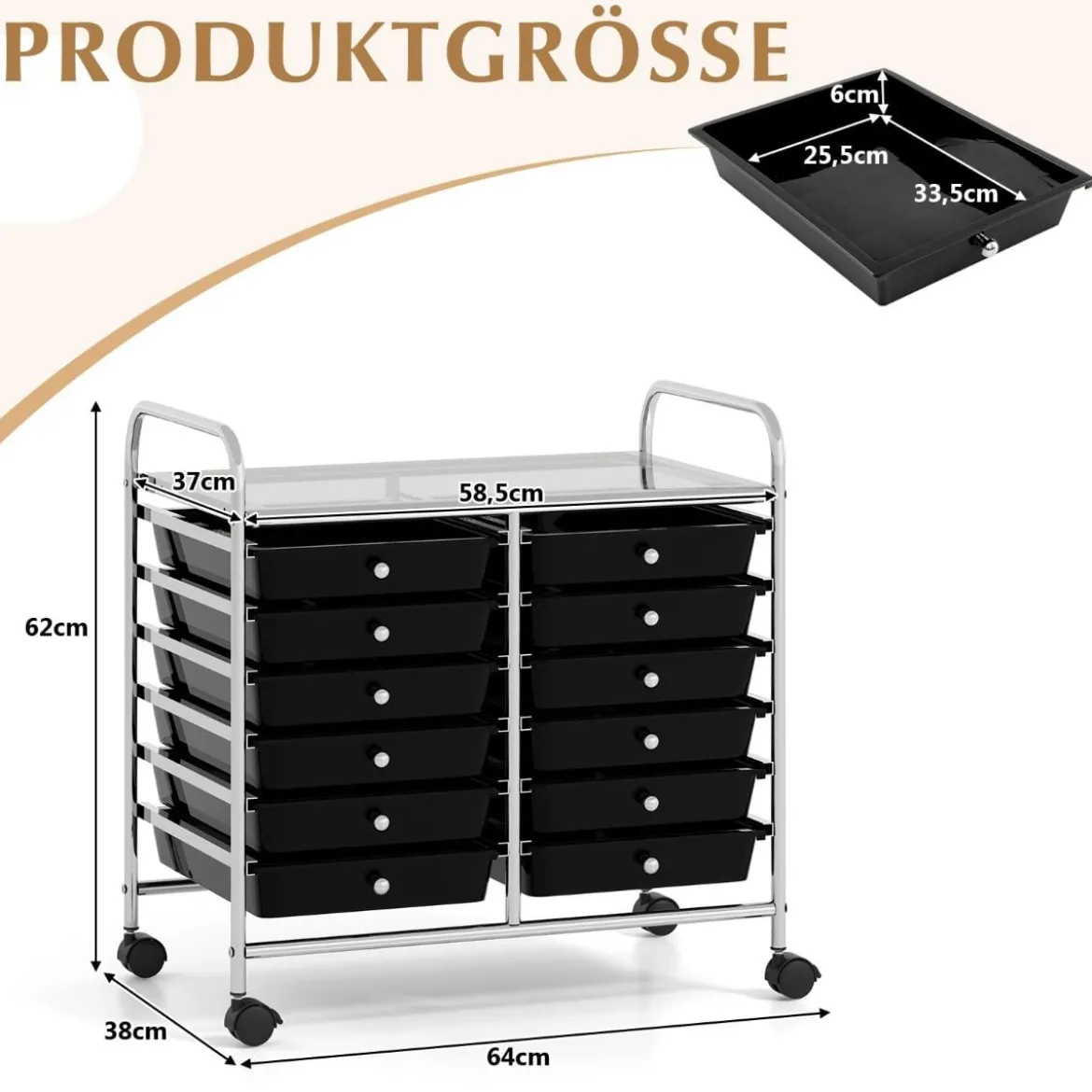 Rollwagen mit 12 Stapelbaren Schubladen & Ablagefläche Schubladenwagen Rollcontainer