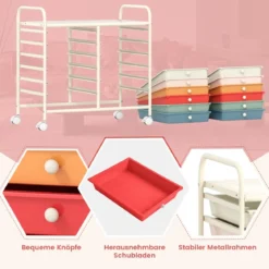 Rollwagen mit 12 Stapelbaren Schubladen & Ablagefläche Schubladenwagen Rollcontainer