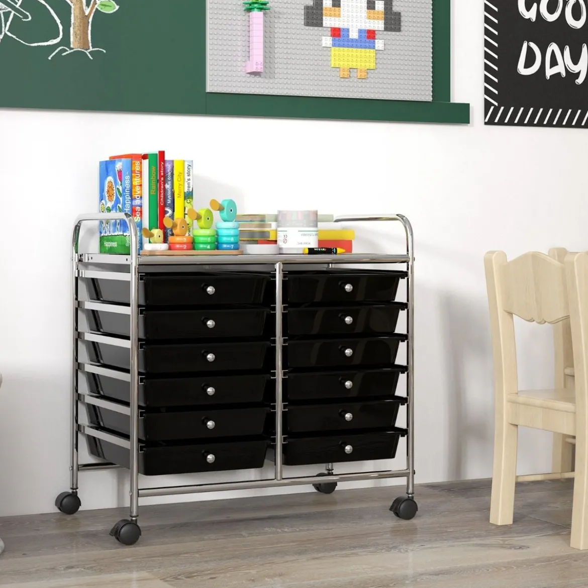 Rollwagen mit 12 Stapelbaren Schubladen & Ablagefläche Schubladenwagen Rollcontainer