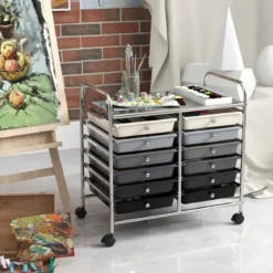 Rollwagen mit 12 Stapelbaren Schubladen & Ablagefläche Schubladenwagen Rollcontainer