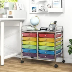 Rollwagen mit 12 Stapelbaren Schubladen & Ablagefläche Schubladenwagen Rollcontainer