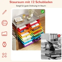Rollwagen mit 12 Stapelbaren Schubladen & Ablagefläche Schubladenwagen Rollcontainer
