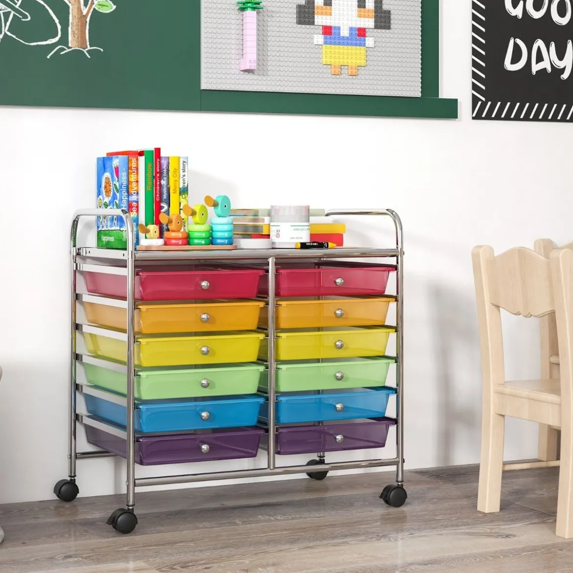 Rollwagen mit 12 Stapelbaren Schubladen & Ablagefläche Schubladenwagen Rollcontainer