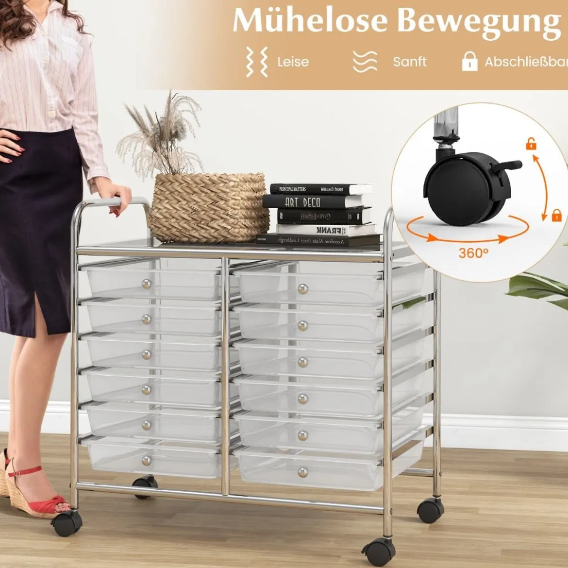 Rollwagen mit 12 Stapelbaren Schubladen & Ablagefläche Schubladenwagen Rollcontainer