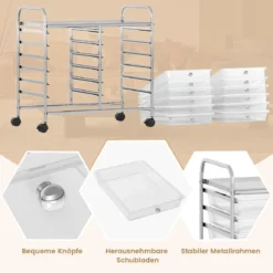 Rollwagen mit 12 Stapelbaren Schubladen & Ablagefläche Schubladenwagen Rollcontainer