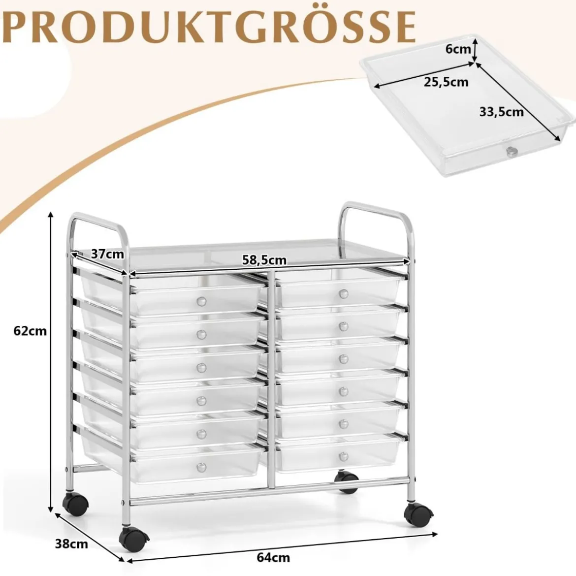 Rollwagen mit 12 Stapelbaren Schubladen & Ablagefläche Schubladenwagen Rollcontainer