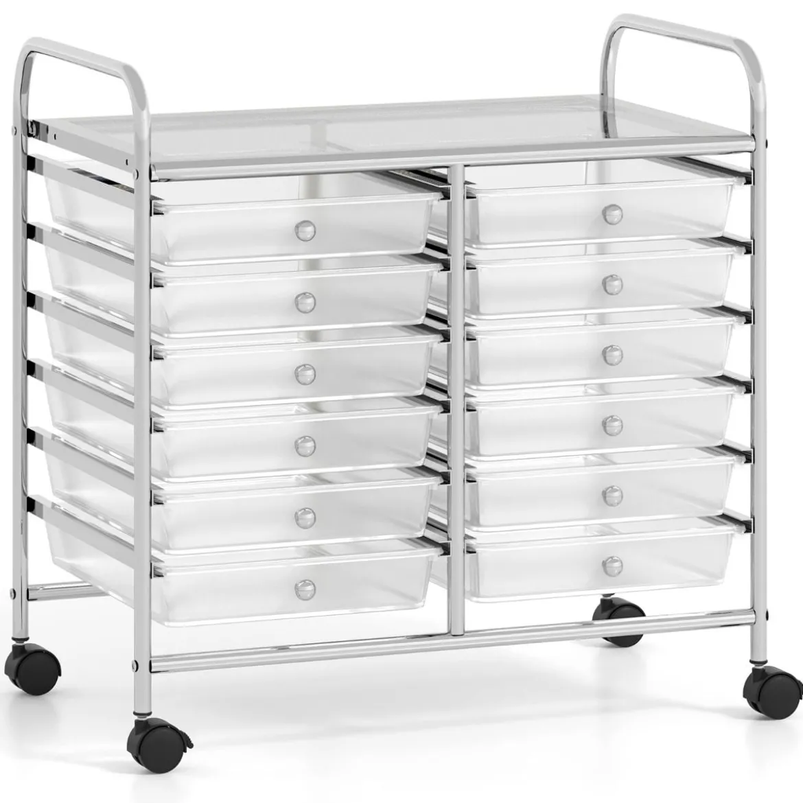 Rollwagen mit 12 Stapelbaren Schubladen & Ablagefläche Schubladenwagen Rollcontainer