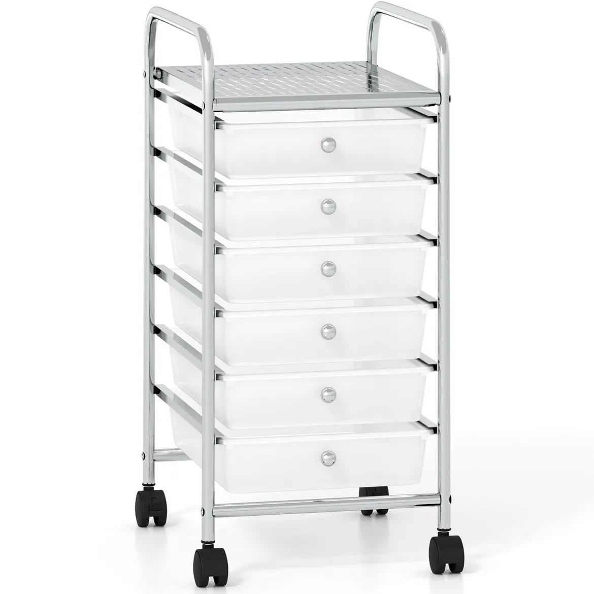 Rollwagen mit 6 Stapelbaren Schubladen & Leichtgängigen Schienen Rollcontainer Weiß