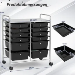 Rollwagen mit 12 stapelbaren Schubladen Schubladenwagen Rollcontainer mit Metallgestell und Ablagefläche