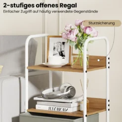 Rollwagen mit 2 Stoffschubladen & 4 Universalrollen & 2 Offenen Ablagen Mobiler Küchenwagen