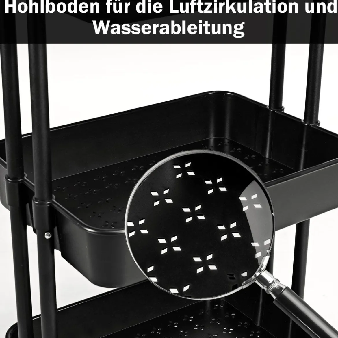 Rollwagen 3 Regale Mehrzweckwagen Aufbewahrungswagen Schwarz/Weiß 42 x 35 x 87 cm