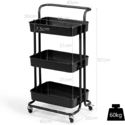 Rollwagen 3 Regale Mehrzweckwagen Aufbewahrungswagen Schwarz/Weiß 42 x 35 x 87 cm