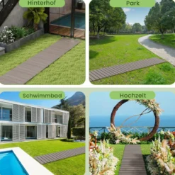 Rollweg aus HDPE I 242 cm I Breite 43 cm I Wetterfest I ausrollbarer Gartenweg für Hochzeit Garten Grau