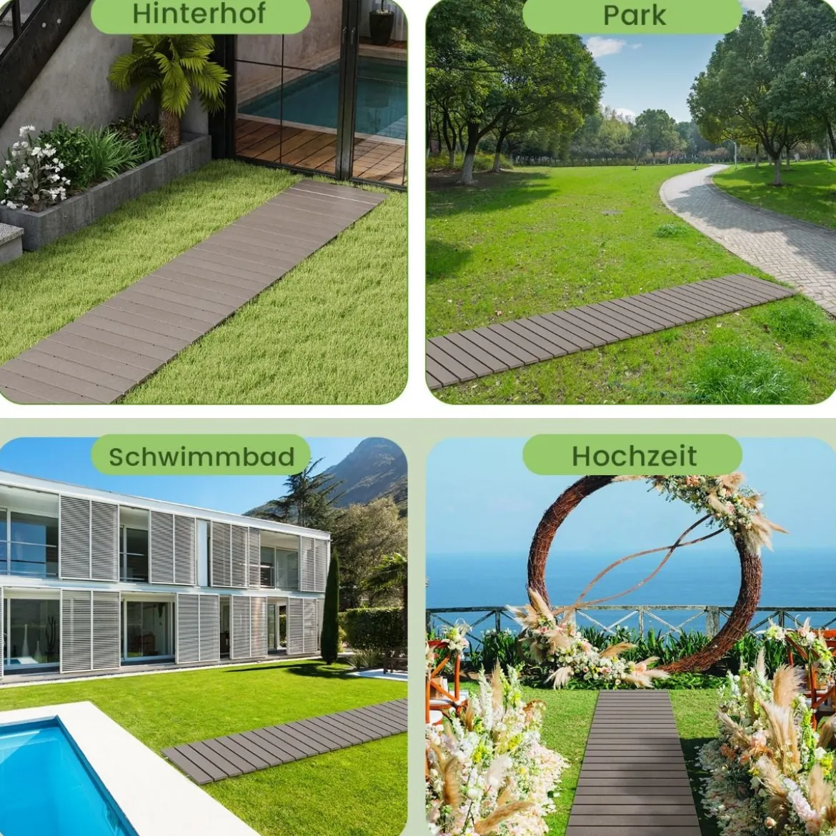 Rollweg aus HDPE I 242 cm I Breite 43 cm I Wetterfest I ausrollbarer Gartenweg für Hochzeit Garten Grau