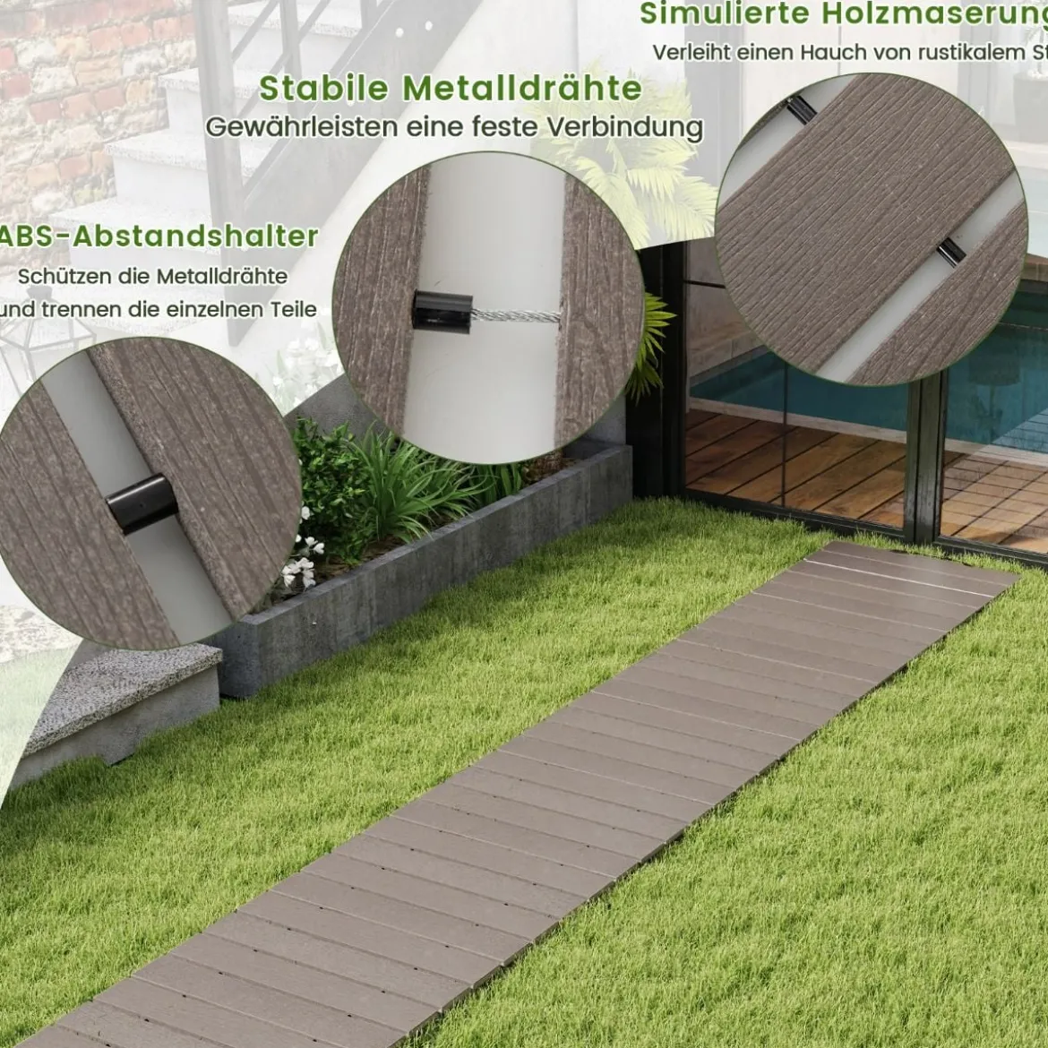 Rollweg aus HDPE I 242 cm I Breite 43 cm I Wetterfest I ausrollbarer Gartenweg für Hochzeit Garten Grau