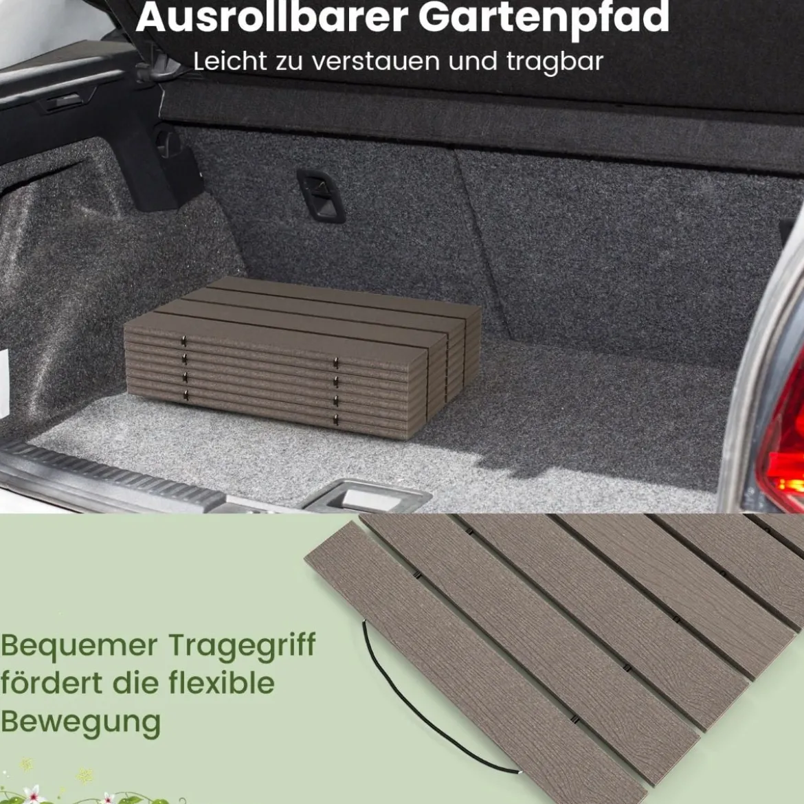 Rollweg aus HDPE I 242 cm I Breite 43 cm I Wetterfest I ausrollbarer Gartenweg für Hochzeit Garten Grau