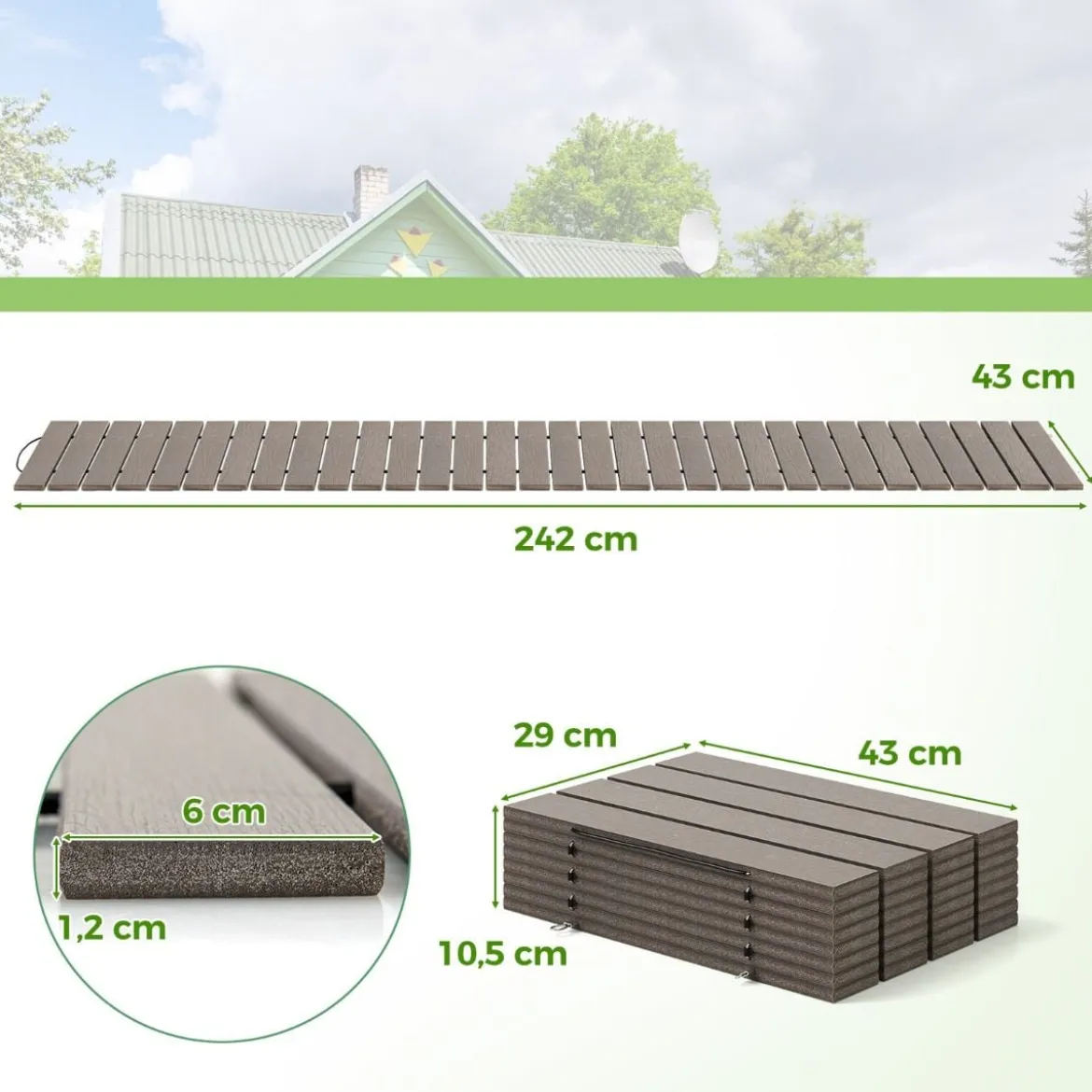 Rollweg aus HDPE I 242 cm I Breite 43 cm I Wetterfest I ausrollbarer Gartenweg für Hochzeit Garten Grau