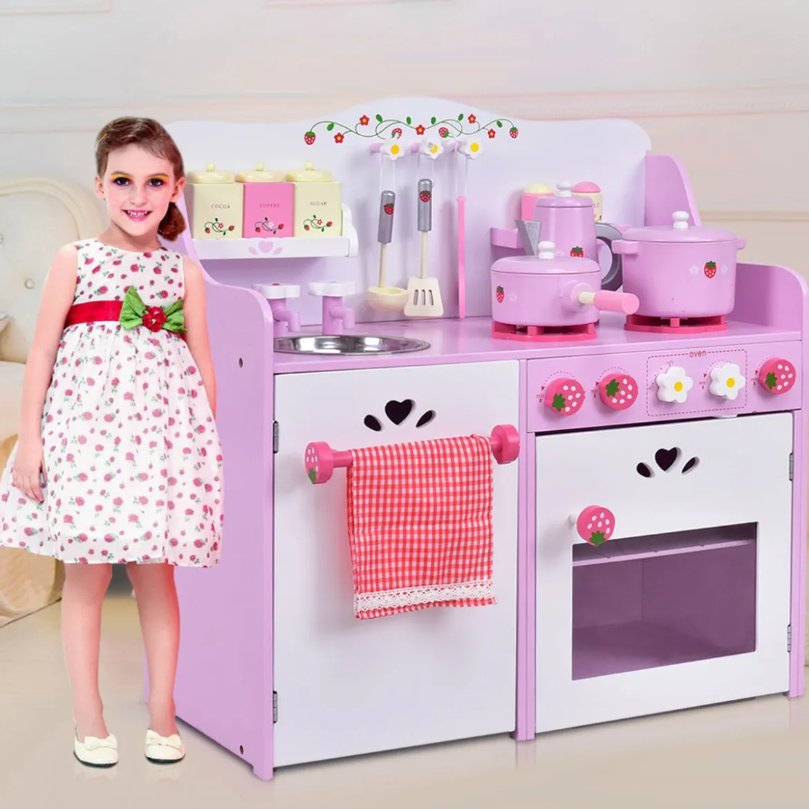 Rosa und Weiß Holz Kinderspielküche Spielzeugküche