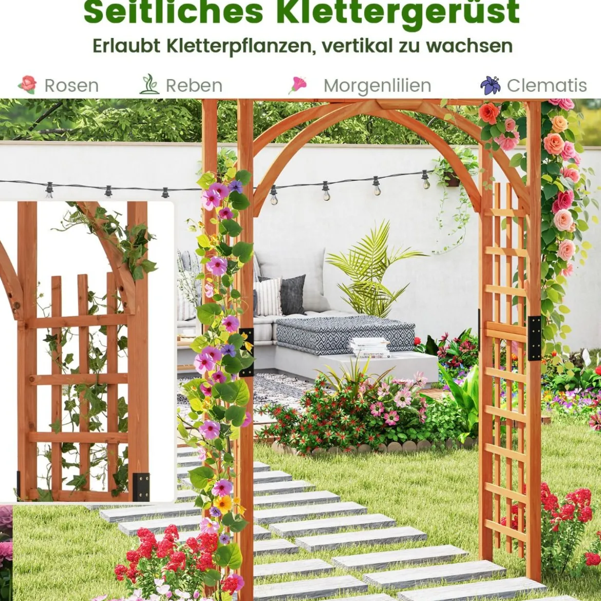 Rosenbogen aus Holz Gartenbogen für Kletterpflanzen Eleganter Hochzeitsbogen Natur
