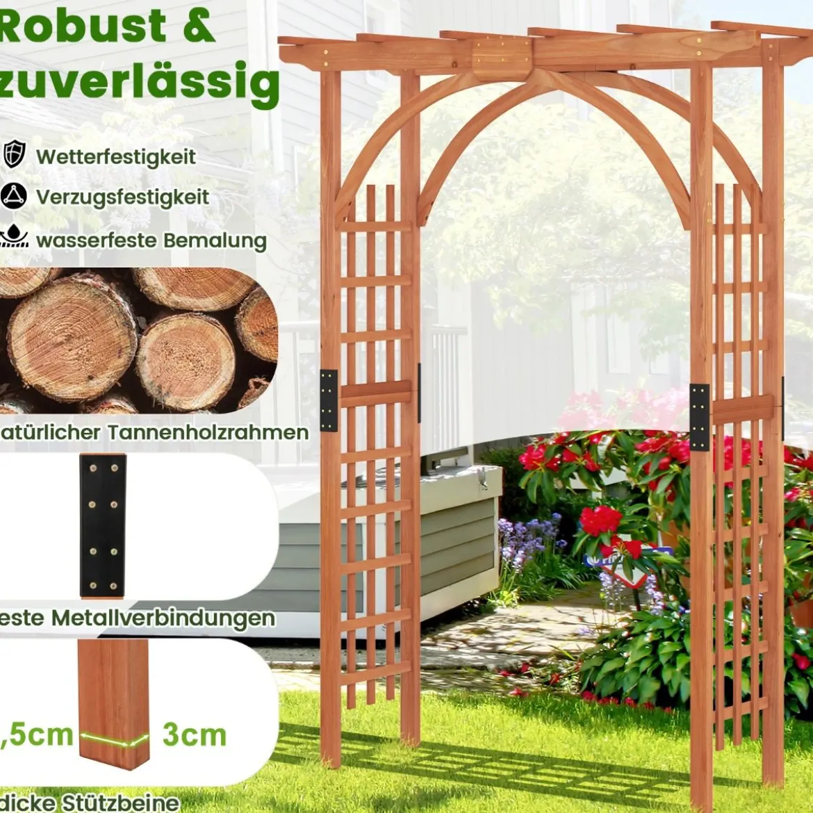 Rosenbogen aus Holz Gartenbogen für Kletterpflanzen Eleganter Hochzeitsbogen Natur