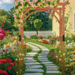 Rosenbogen aus Holz Gartenbogen für Kletterpflanzen Eleganter Hochzeitsbogen Natur