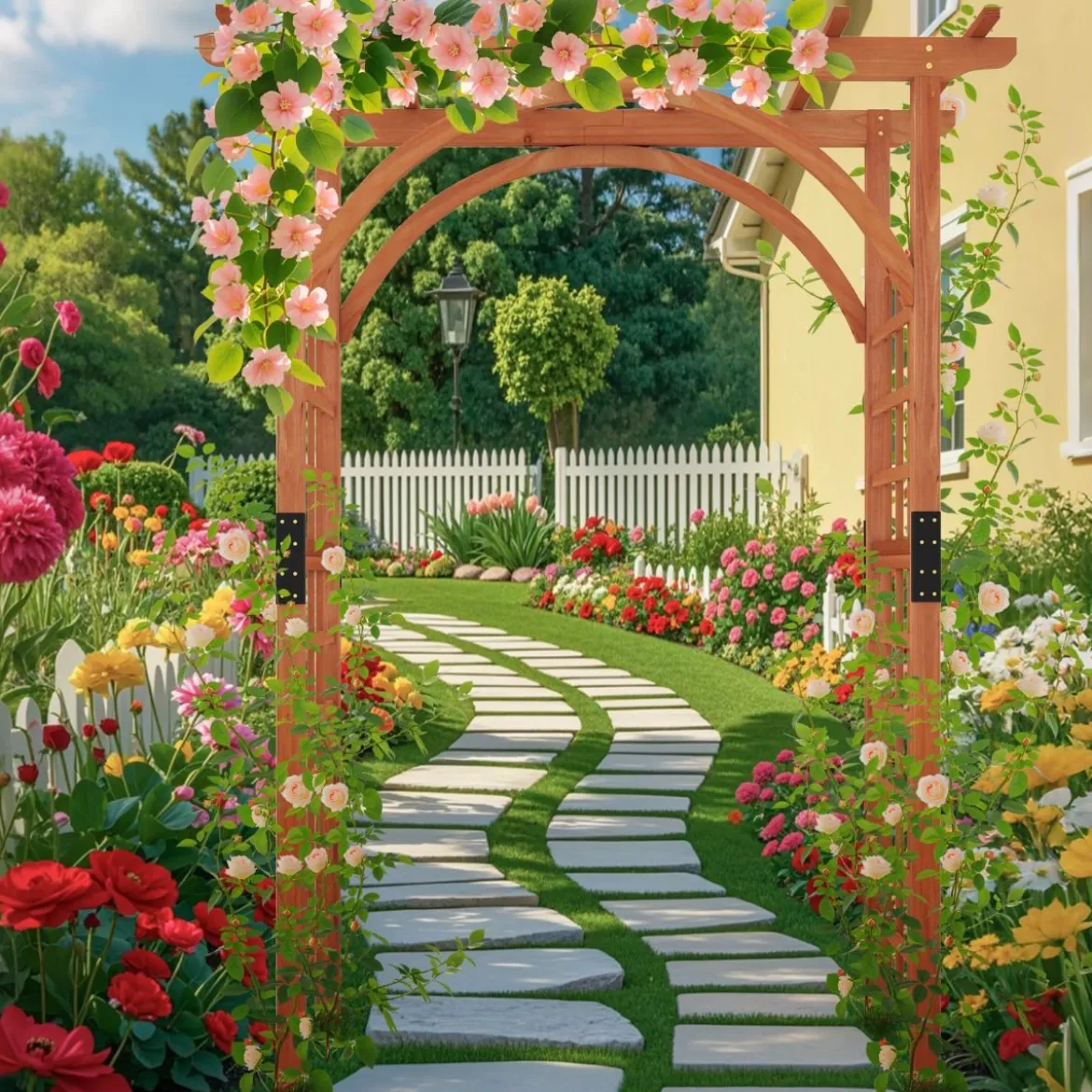 Rosenbogen aus Holz Gartenbogen für Kletterpflanzen Eleganter Hochzeitsbogen Natur