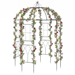 Rosenbogen aus Metall Rankpavillon in Vogelkäfig-Form Gartenbogen mit Bodenankern 203 x 203 x 296 cm