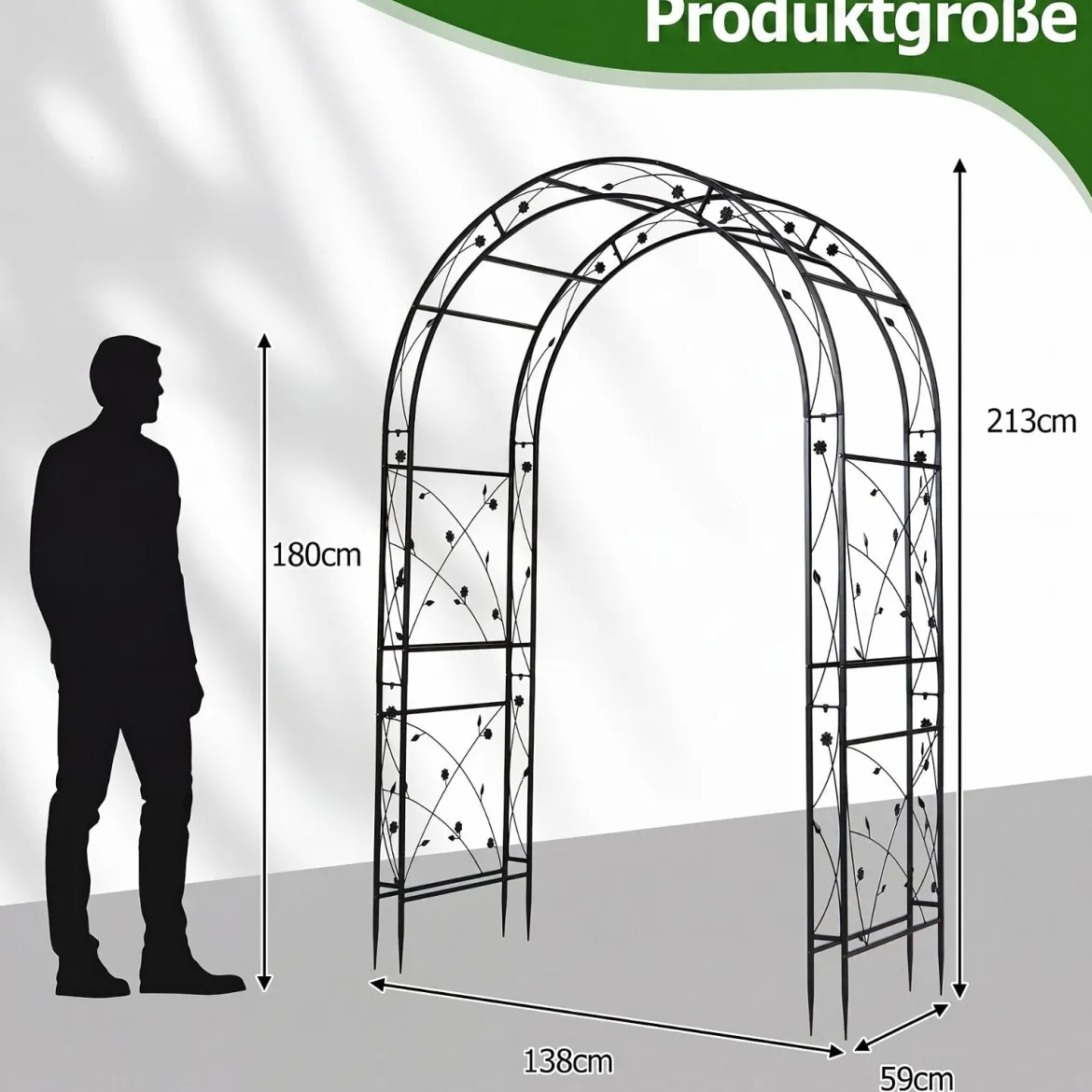 Rosenbogen aus Pulverbeschichtetem Metall Rankbogen mit Erdankern Stabiler Gartenbogen 138 x 59 x 213 cm