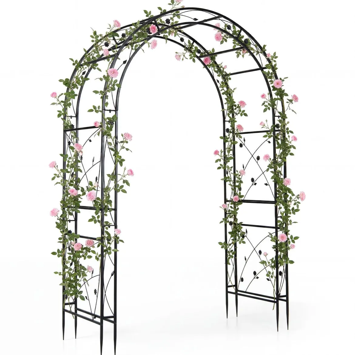 Rosenbogen aus Pulverbeschichtetem Metall Rankbogen mit Erdankern Stabiler Gartenbogen 138 x 59 x 213 cm