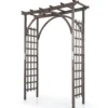 Rosenbogen Holz Gartenbogen aus Tannenholz mit Dach & Rankgittern 160 x 60 x 216 cm Dunkelbraun
